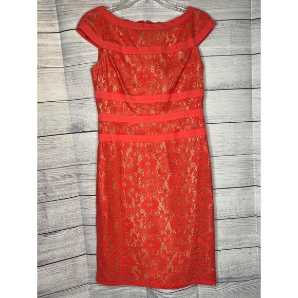 Women's Adrianna Papell salmon colored lace overlay dress sleeveless size 6‎ - Picture 1 of 4